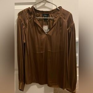 RACHEL Rachel Roy Brown V-Neck Long Sleeve Blouse